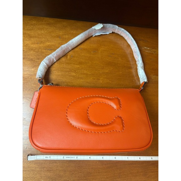 NWT Coach Nolita 19 Orange Leather Wristlet Handbag Signature C Silver Hardware - Picture 6 of 7